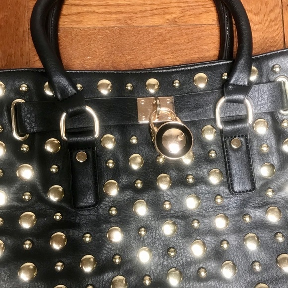 NWOT Black Faux Leather Purse W/ Gold Studs - Picture 3 of 5